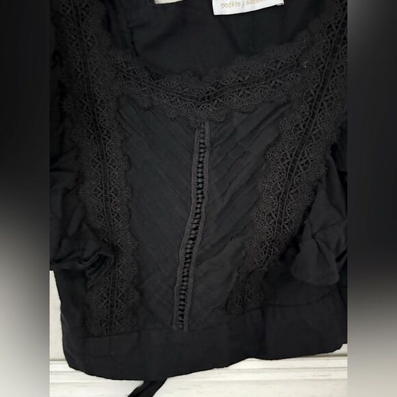 Pookie and Sebastian Black ruffles and lace crop top S - Picture 2 of 10